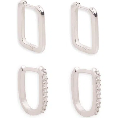 Argento Vivo Sterling Silver 2 Pairs Of Mismatched Oblong Hoop Earrings In Metallic