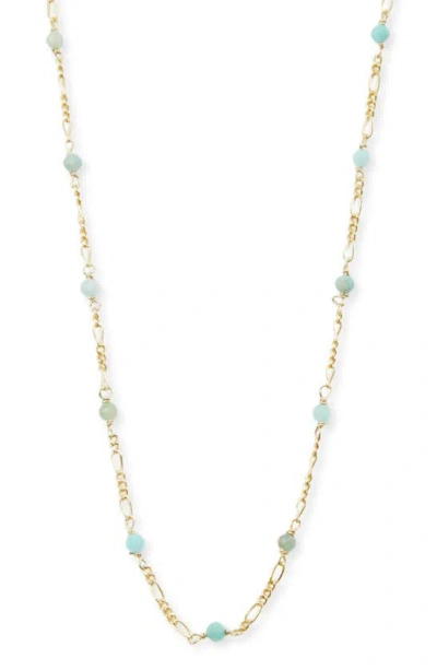 Argento Vivo Sterling Silver Amazonite Figaro Chain Necklace In Gold
