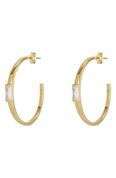 Argento Vivo Sterling Silver Baguette Cubic Zirconia Hoop Earrings In Gold