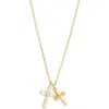 Argento Vivo Sterling Silver Baguette Duo Cross Necklace In Gold
