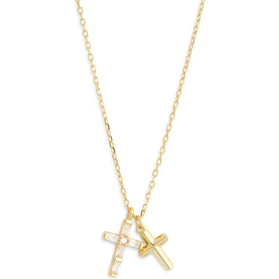 Argento Vivo Sterling Silver Baguette Duo Cross Necklace In Gold
