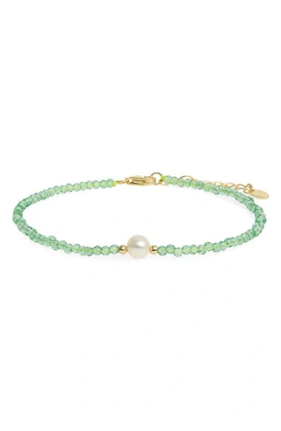Argento Vivo Sterling Silver Bead & Imitation Pearl Bracelet In Green