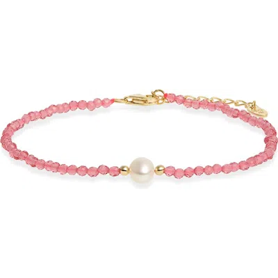 Argento Vivo Sterling Silver Bead & Imitation Pearl Bracelet In Gold/pink