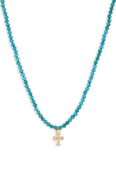 Argento Vivo Sterling Silver Beaded Cross Pendant Necklace In Metallic