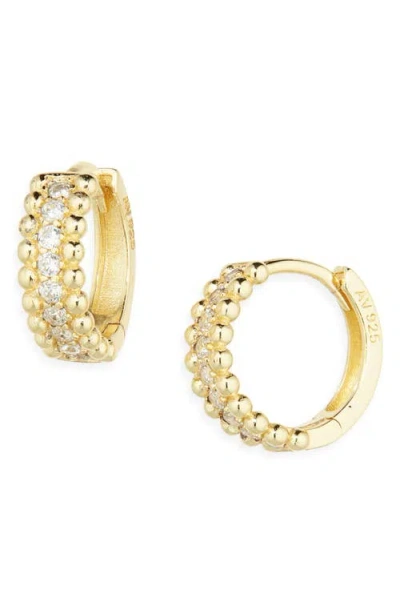 Argento Vivo Sterling Silver Beaded Cubic Zirconia Hoop Earrings In Gold