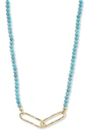 Argento Vivo Beaded Turquoise Link Pendant Necklace In Gold/ Teal