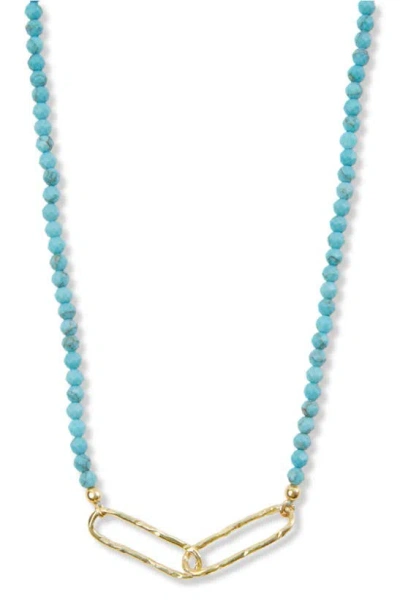 Argento Vivo Beaded Turquoise Link Pendant Necklace In Gold/ Teal