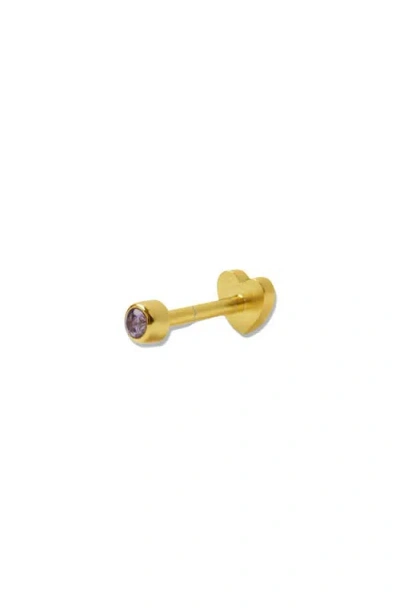 Argento Vivo Sterling Silver Birthstone Single Threaded Stud Earring In Gold/february