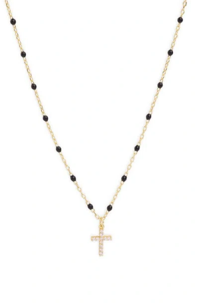 Argento Vivo Sterling Silver Black Enamel Pavé Cross Pendant Necklace In Pink