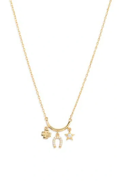 Argento Vivo Sterling Silver Clover, Horseshoe & Star Charm Necklace In Gold