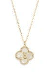 Argento Vivo Sterling Silver Clover Mother-of-pearl Initial Pendant Necklace In Gold