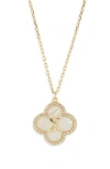 Argento Vivo Sterling Silver Clover Mother-of-pearl Initial Pendant Necklace In Gold