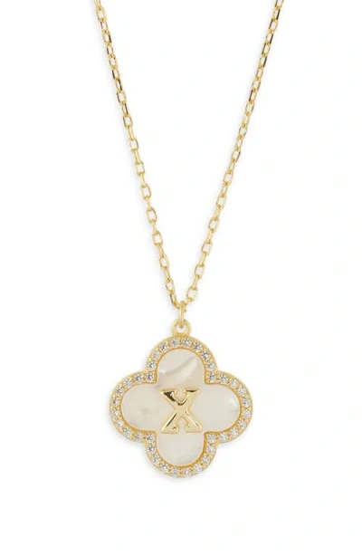 Argento Vivo Sterling Silver Clover Mother-of-pearl Initial Pendant Necklace In Gold