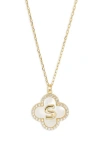 Argento Vivo Sterling Silver Clover Mother-of-pearl Initial Pendant Necklace In Gold