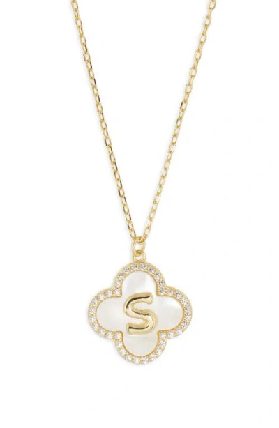 Argento Vivo Sterling Silver Clover Mother-of-pearl Initial Pendant Necklace In Gold