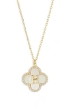Argento Vivo Sterling Silver Clover Mother-of-pearl Initial Pendant Necklace In Gold