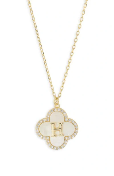 Argento Vivo Sterling Silver Clover Mother-of-pearl Initial Pendant Necklace In Gold