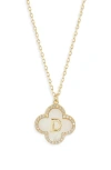 Argento Vivo Sterling Silver Clover Mother-of-pearl Initial Pendant Necklace In Gold