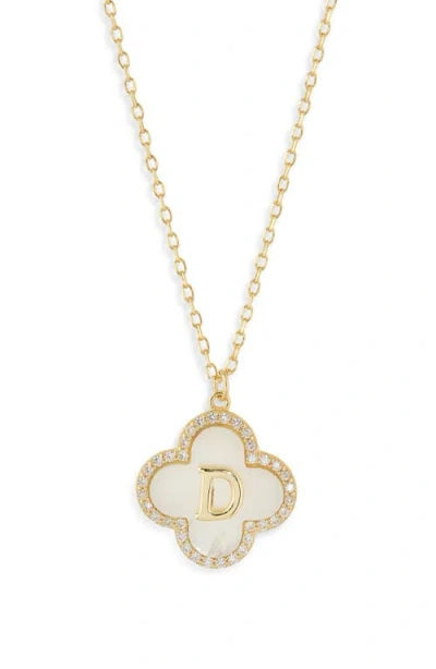 Argento Vivo Sterling Silver Clover Mother-of-pearl Initial Pendant Necklace In Gold