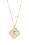 Argento Vivo Sterling Silver Clover Mother-of-pearl Initial Pendant Necklace In Gold