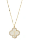 Argento Vivo Sterling Silver Clover Mother-of-pearl Initial Pendant Necklace In Gold