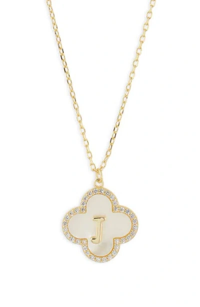 Argento Vivo Sterling Silver Clover Mother-of-pearl Initial Pendant Necklace In Gold