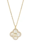 Argento Vivo Sterling Silver Clover Mother-of-pearl Initial Pendant Necklace In Gold