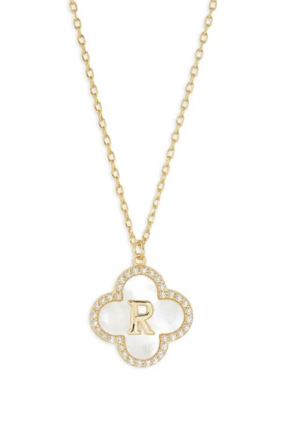 Argento Vivo Sterling Silver Clover Mother-of-pearl Initial Pendant Necklace In Gold