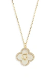 Argento Vivo Sterling Silver Clover Mother-of-pearl Initial Pendant Necklace In Gold