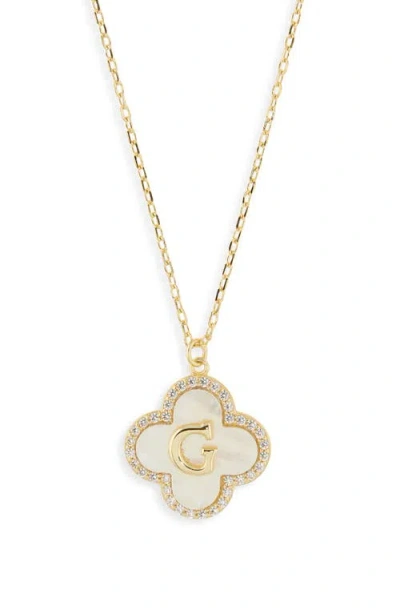 Argento Vivo Sterling Silver Clover Mother-of-pearl Initial Pendant Necklace In Gold
