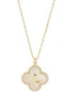 Argento Vivo Sterling Silver Clover Mother-of-pearl Initial Pendant Necklace In Gold