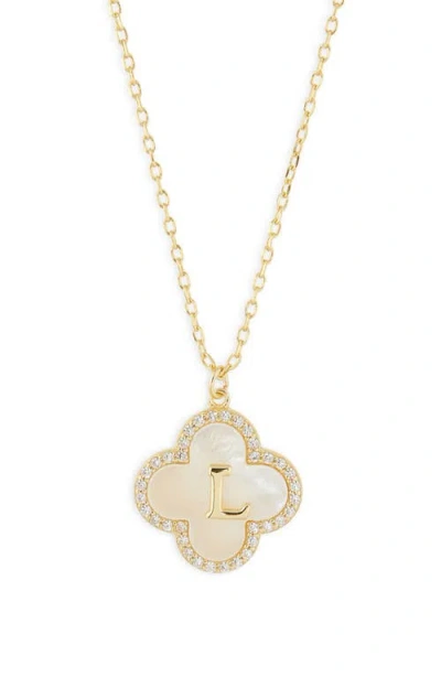Argento Vivo Sterling Silver Clover Mother-of-pearl Initial Pendant Necklace In Gold