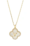 Argento Vivo Sterling Silver Clover Mother-of-pearl Initial Pendant Necklace In Gold