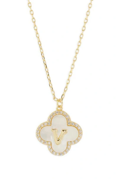 Argento Vivo Sterling Silver Clover Mother-of-pearl Initial Pendant Necklace In Gold