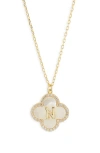 Argento Vivo Sterling Silver Clover Mother-of-pearl Initial Pendant Necklace In Gold