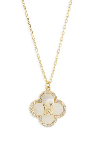 Argento Vivo Sterling Silver Clover Mother-of-pearl Initial Pendant Necklace In Gold