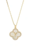 Argento Vivo Sterling Silver Clover Mother-of-pearl Initial Pendant Necklace In Gold