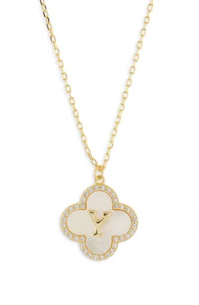 Argento Vivo Sterling Silver Clover Mother-of-pearl Initial Pendant Necklace In Gold