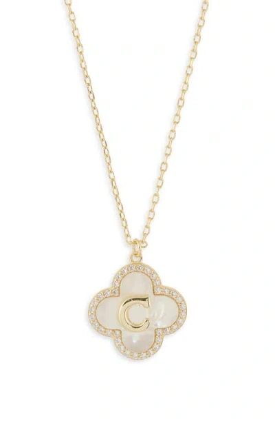 Argento Vivo Sterling Silver Clover Mother-of-pearl Initial Pendant Necklace In Gold