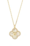 Argento Vivo Sterling Silver Clover Mother-of-pearl Initial Pendant Necklace In Gold