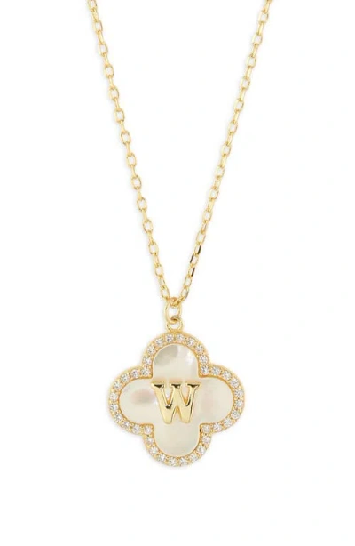 Argento Vivo Sterling Silver Clover Mother-of-pearl Initial Pendant Necklace In Gold