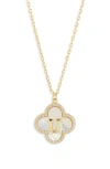 Argento Vivo Sterling Silver Clover Mother-of-pearl Initial Pendant Necklace In Gold
