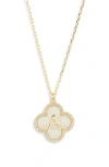 Argento Vivo Sterling Silver Clover Mother-of-pearl Initial Pendant Necklace In Gold