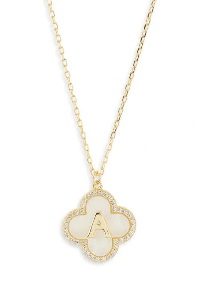 Argento Vivo Sterling Silver Clover Mother-of-pearl Initial Pendant Necklace In Gold