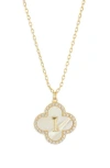 Argento Vivo Sterling Silver Clover Mother-of-pearl Initial Pendant Necklace In Gold