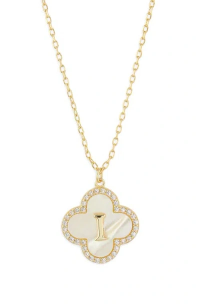 Argento Vivo Sterling Silver Clover Mother-of-pearl Initial Pendant Necklace In Gold