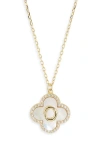 Argento Vivo Sterling Silver Clover Mother-of-pearl Initial Pendant Necklace In Gold