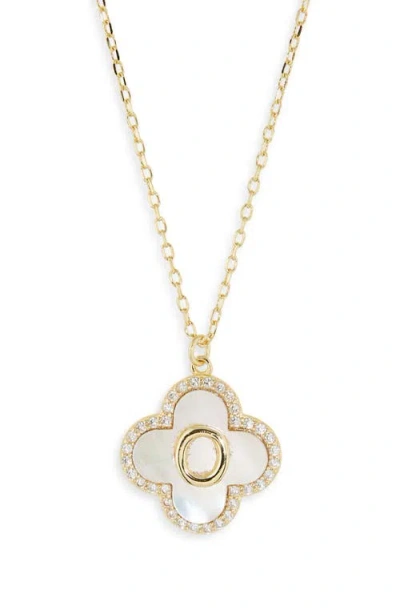 Argento Vivo Sterling Silver Clover Mother-of-pearl Initial Pendant Necklace In Gold