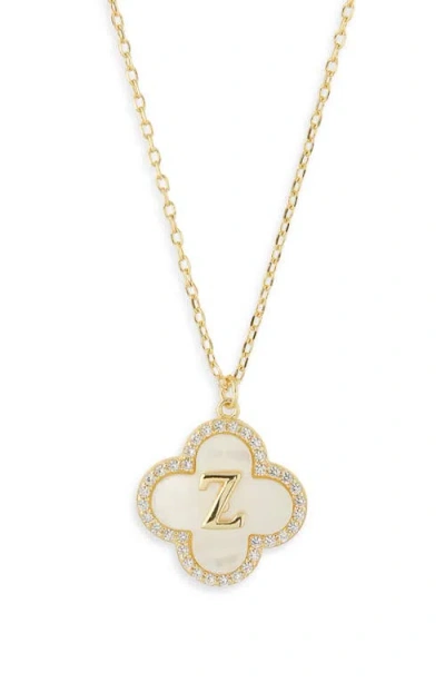 Argento Vivo Sterling Silver Clover Mother-of-pearl Initial Pendant Necklace In Gold
