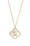 Argento Vivo Sterling Silver Clover Mother-of-pearl Initial Pendant Necklace In Gold